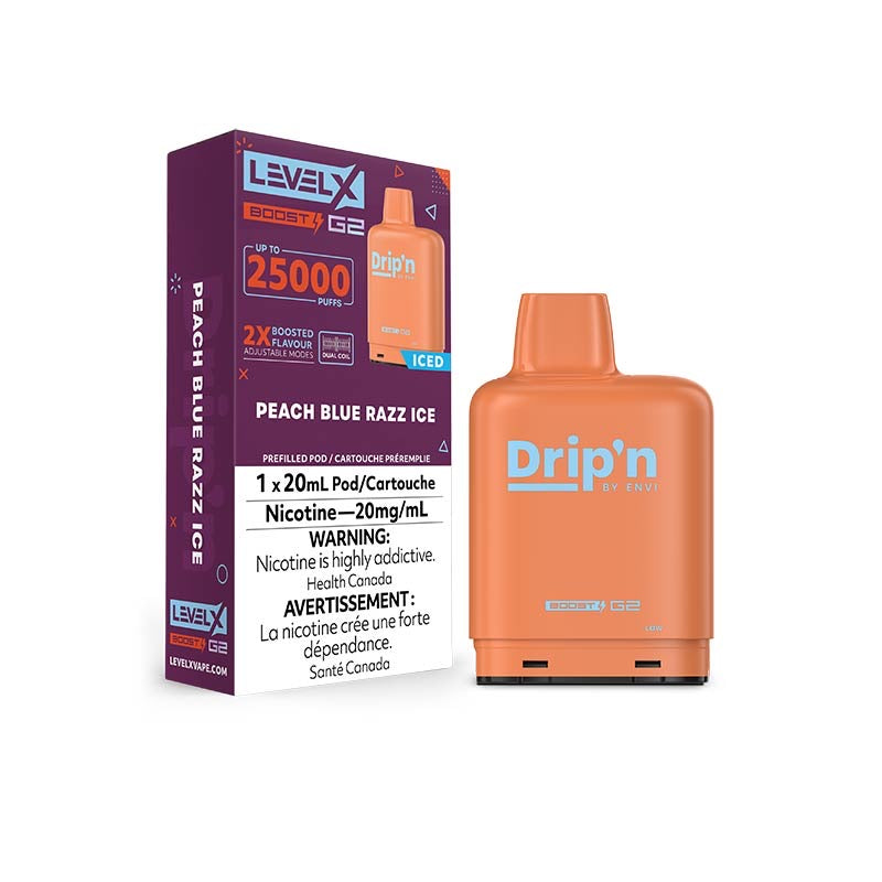 Drip’n LevelX Boost G2 pod Peach Blue Razz Ice 20mg/mL (Provincial)