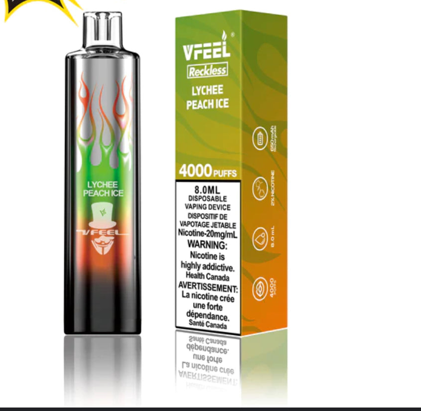 Vfeel Reckless 4000 Lychee peach ice 20mg/mL disposable