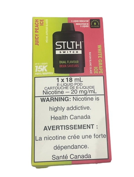 Stlth Switch Pod Juicy Peach Ice and White Grape Ice 15k puffs 20mg/ml 18ml