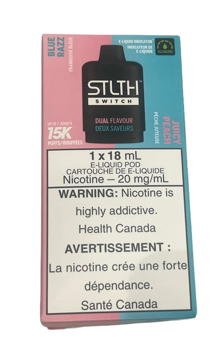 Stlth Switch Pod Blue Razz and Juicy Peach 15k puffs 20mg/ml 18ml