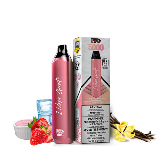 Ivg 5000 Icy smooth strawberry white (creamy strawberry vanilla ice) 20mg/mL disposable