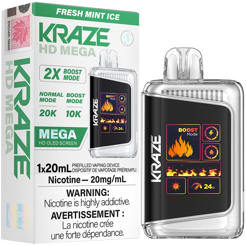 Kraze HD Mega 20K Fresh Mint Ice 20mg/mL 20mL disposable (Provincial)