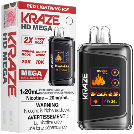 Kraze HD Mega 20K Red Lightening Ice 20mg/mL 20mL disposable