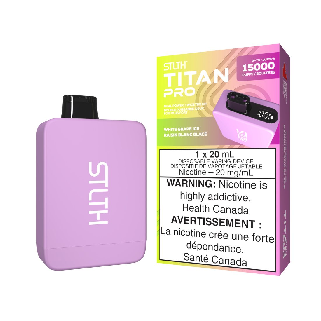 Stlth Titan Pro 15k White grape ice 20mg/mL disposable (provincial)