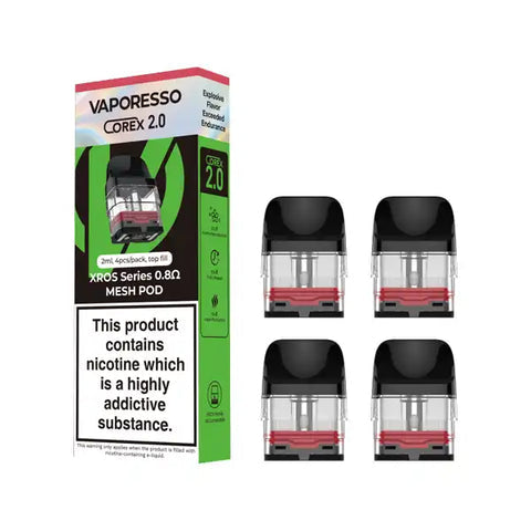 Vaporesso COREX 2.0 Xros series 0.8 ohm replacement pods (pack of 4, 3ml )