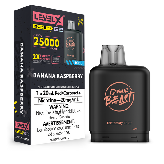 Flavour Beast LevelX pod Boost 25k Banana Raspberry Iced 20mg/ml (Provincial)