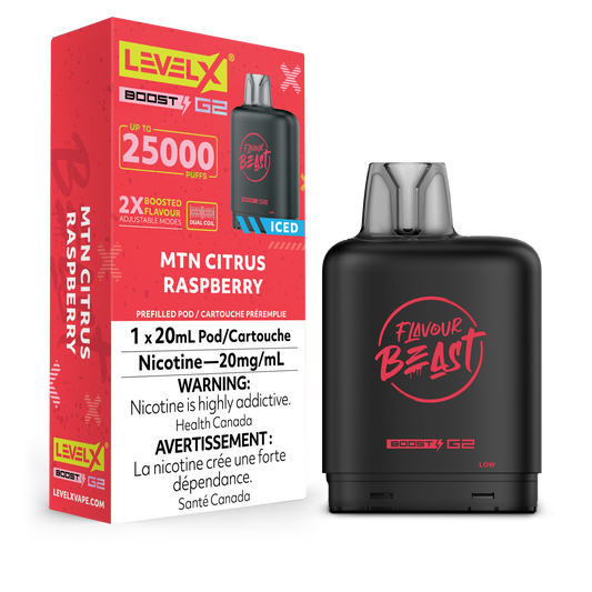 Flavour Beast LevelX pod Boost 25k Mtn Citrus Raspberry Iced 20mg/ml (Provincial)