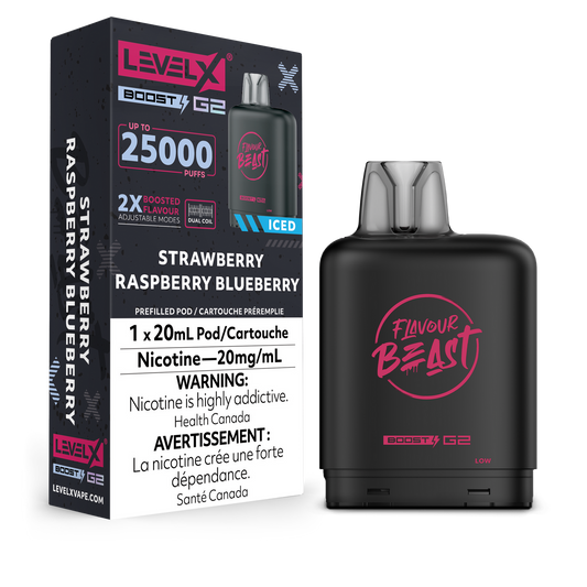 Flavour Beast LevelX pod Boost 25k Strawberry Raspberry Blueberry Iced 20mg/ml (Provincial)