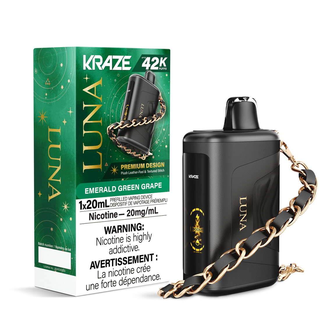 Kraze LUNA 42K - Emerald Green Grape 20mg/ml disposable (Provincial)