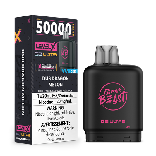 Flavour Beast Level X G2 Ultra Pod 50k Dub Dragon Melon Iced 20mL 20mg/ml (Provincial)