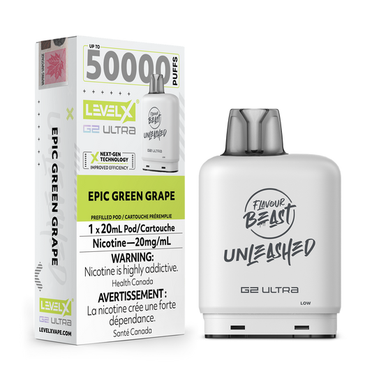 Flavour Beast Unleashed Level X G2 Ultra pod 50k Epic Green Grape 20mg/mL (Provincial)