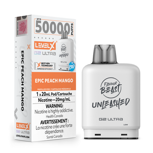 Flavour Beast Unleashed Level X G2 Ultra pod 50k Epic Peach Mango Iced 20mg/mL (Provincial)