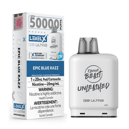 Flavour Beast Unleashed Level X G2 Ultra pod 50k Epic Blue Razz Iced 20mg/mL (Provincial)