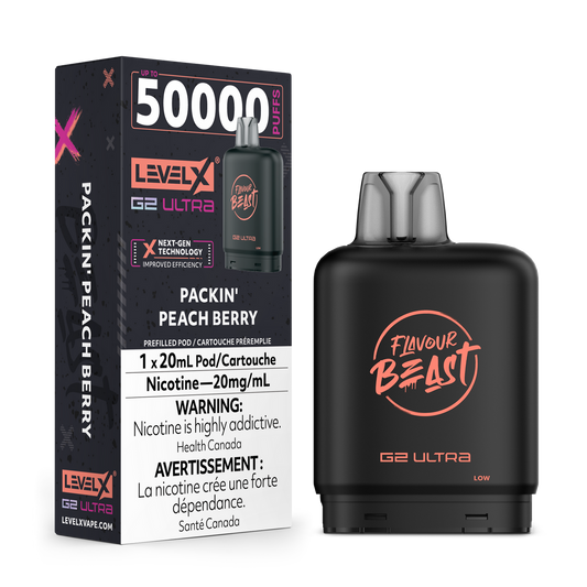 Flavour Beast Level X G2 Ultra Pod 50k Packin’ Peach Berry Iced  20mL 20mg/ml (Provincial)
