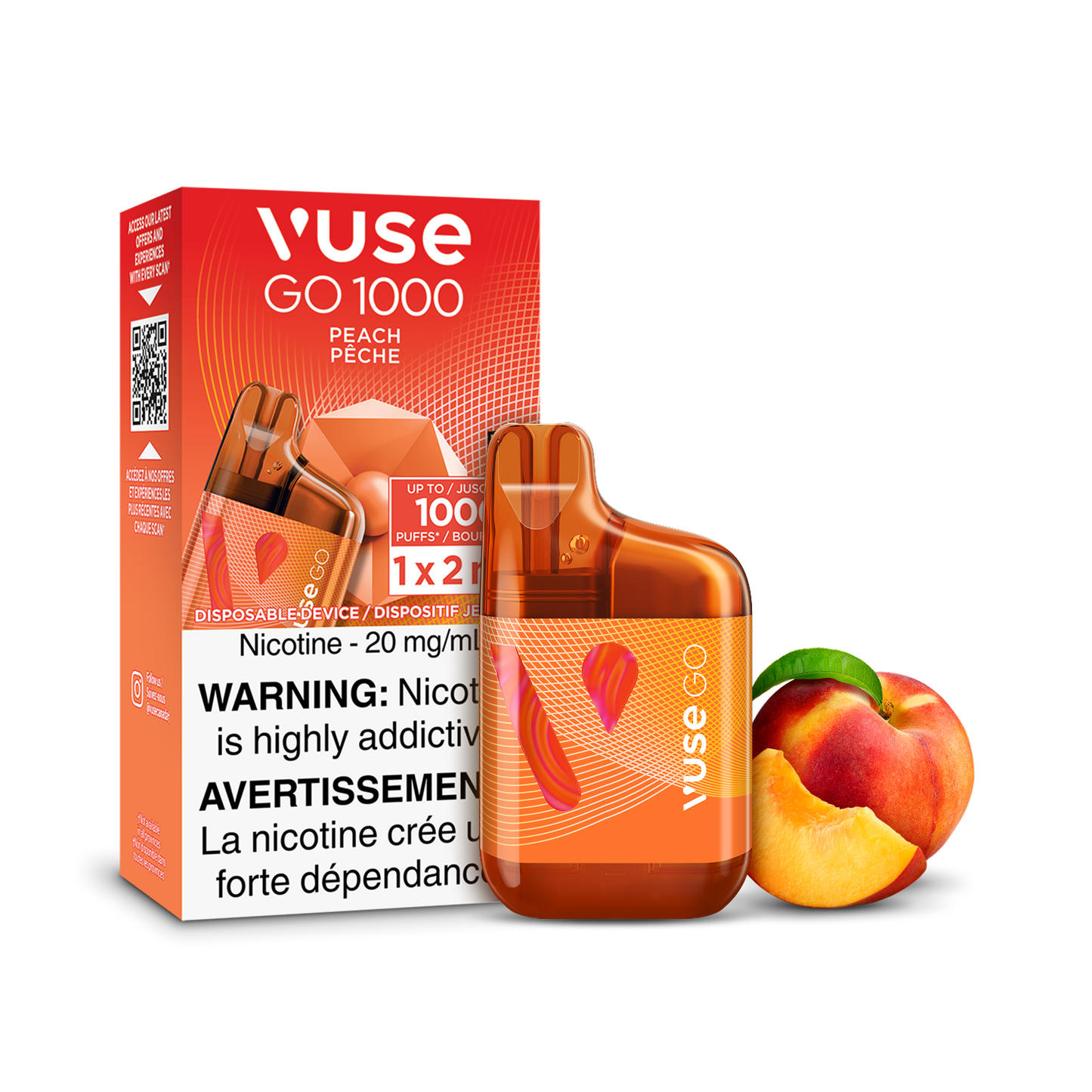 Vuse Go 1000 Peach 20mg/mL disposable (Provincial)