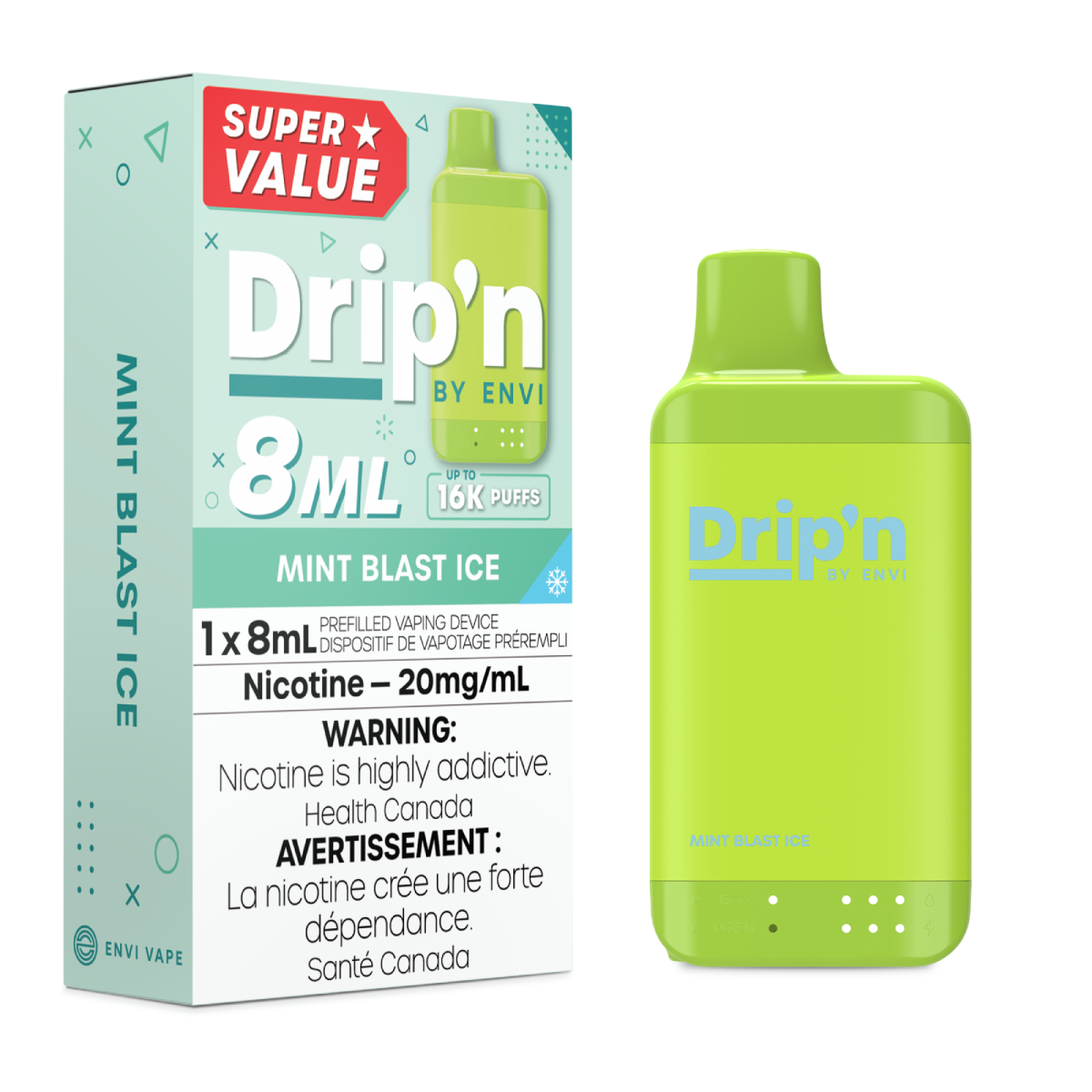Drip’n by Envi 16K Mint Blast Ice 20mg/ml Disposable (Provincial)