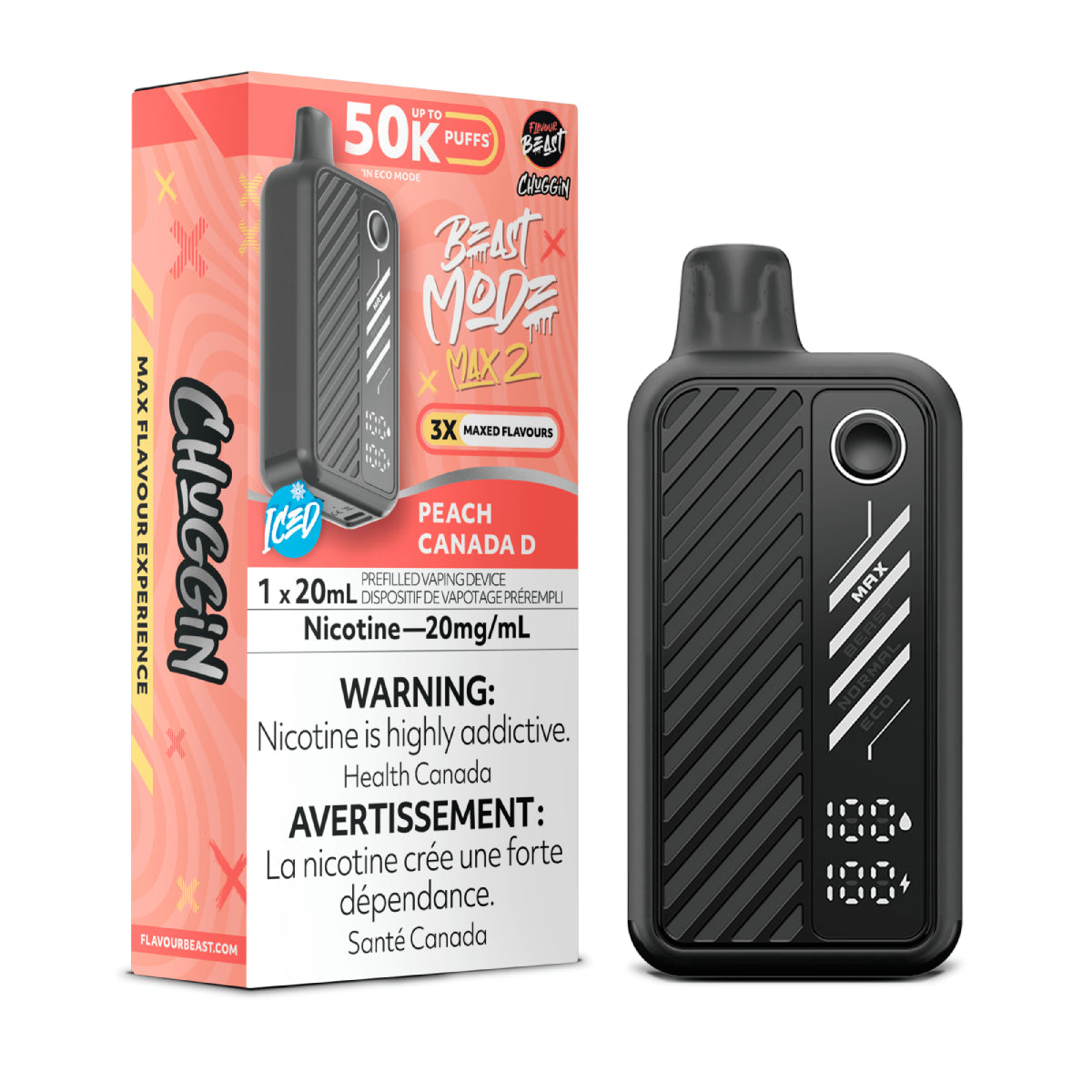 Flavour Beast Mode Max2 50K Peach Canada D Ice 20mg/mL Disposable (Provincial)