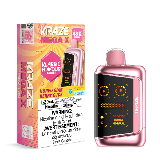 Kraze Mega X Classic 48K Norwegian Berry G Ice 20mg Disposable (Provincial)