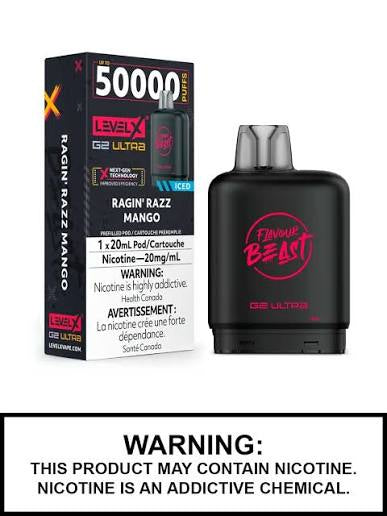 Flavour Beast Level X G2 Ultra Pod 50k Raggin’ Razz Mango Iced 20mL 20mg/ml (Provincial)