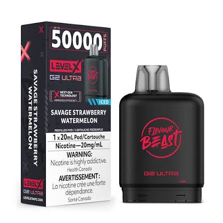 Flavour Beast Level X G2 Ultra Pod 50k Savage Strawberry Watermelon Iced 20mL 20mg/ml (Provincial)