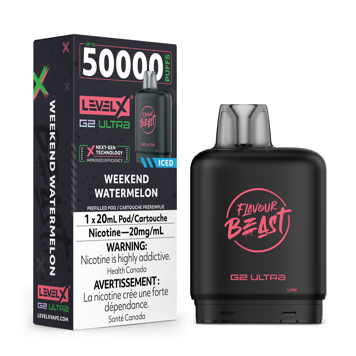 Flavour Beast Level X G2 Ultra Pod 50k Weekend Watermelon 20mL 20mg/ml (Provincial)