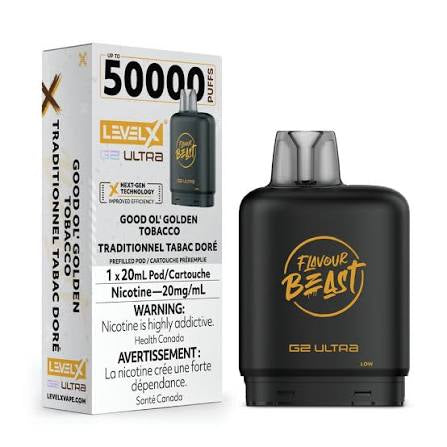 Flavour Beast Level X G2 Ultra Pod 50k Good Ol’ Golden Tobacco 20mL 20mg/ml (Provincial)