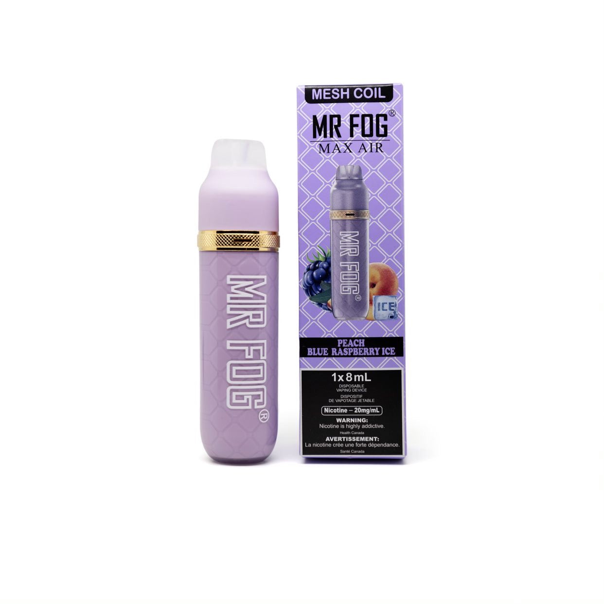 Mr fog max air 2500 peach blue raspberry ice 20mg/mL disposable