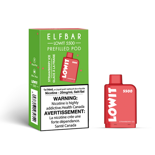 Elf bar lowit 5500 puffs pod strawberry ice 20mg.