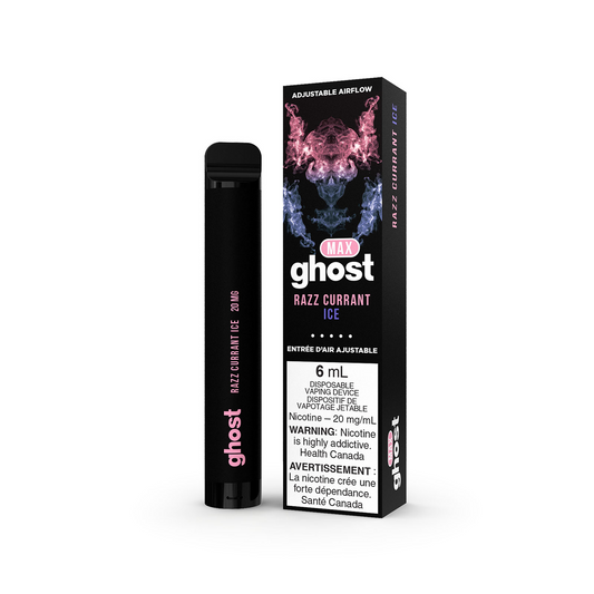 Ghost max razz currant ice 20mg/mL disposable