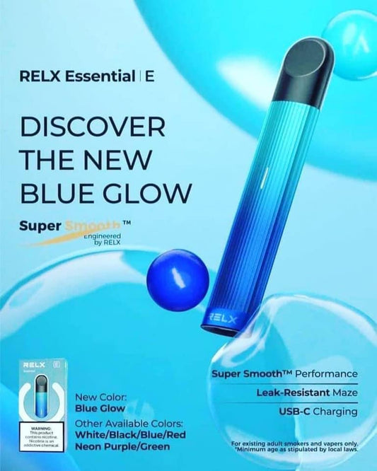 Relx essential vaping blue glow