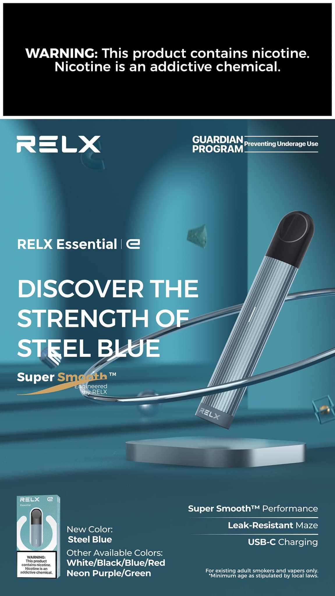 Relx essential vaping steel blue